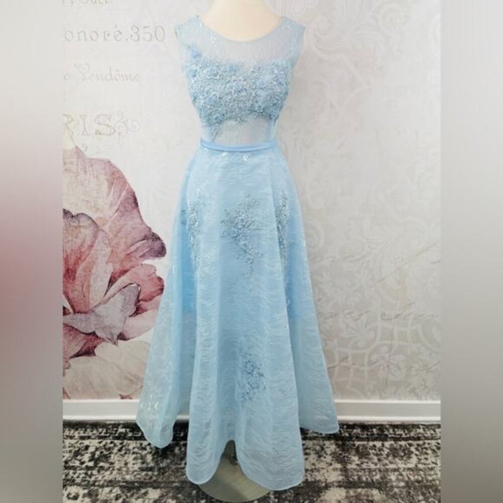 Handmade VIntage Prom Dress Blue Lace Beaded